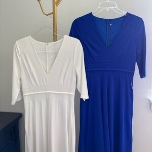 Lot of 2 V-Neck Midi/Petite Friendly Maxi Dresses - White and Blue - Size Large